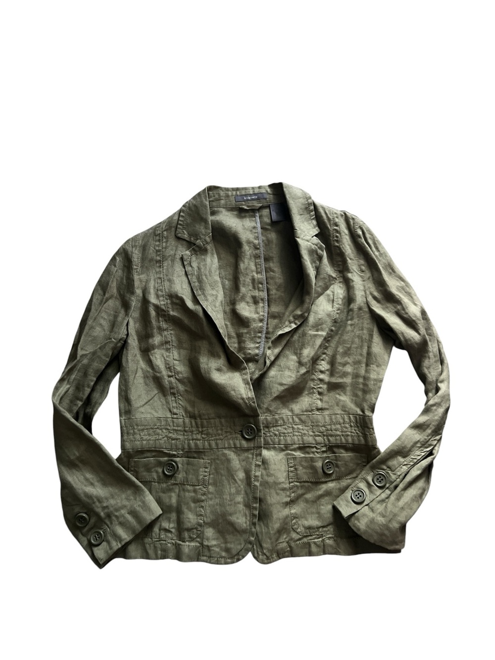 Liz Claiborne Olive Green Linen Blazer Jacket Pockets Size 12